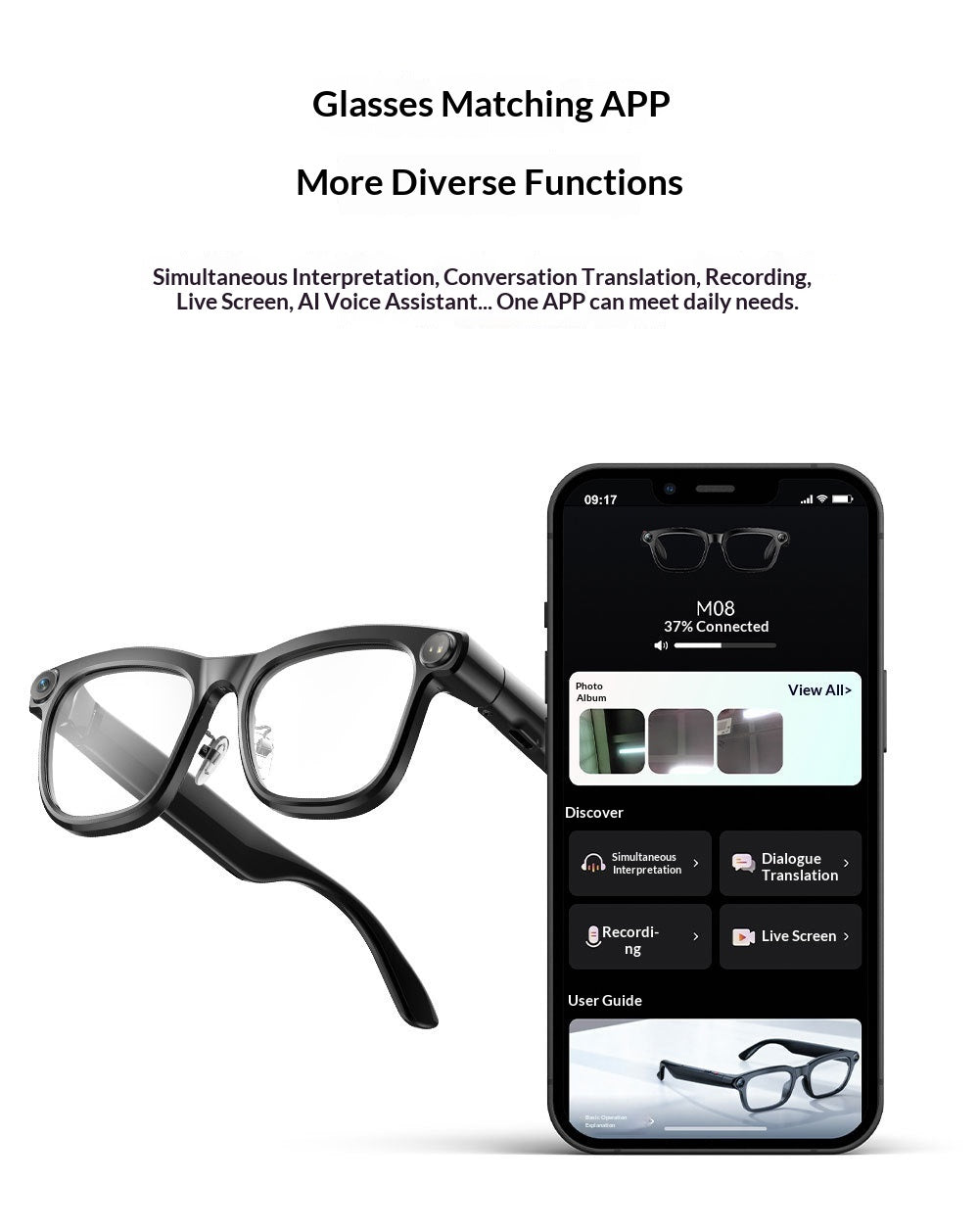 Gafas Inteligentes IA con Cámara HD de 13 MP y Estabilizador