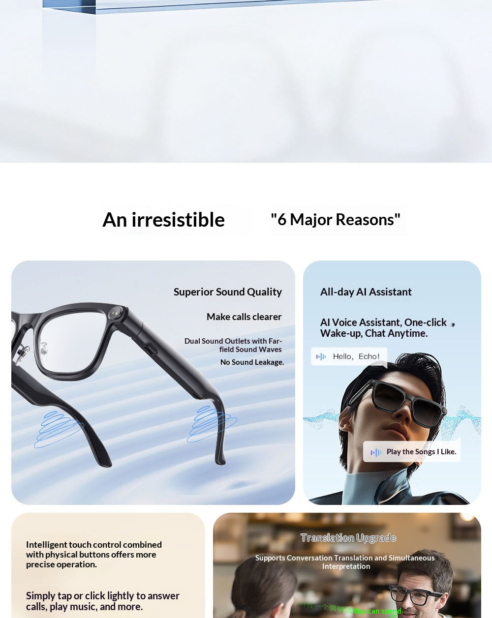 Gafas Inteligentes IA con Cámara HD de 13 MP y Estabilizador