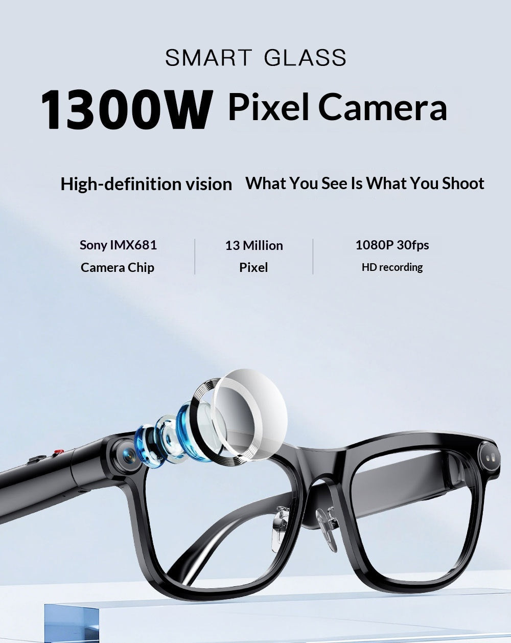 Gafas Inteligentes IA con Cámara HD de 13 MP y Estabilizador