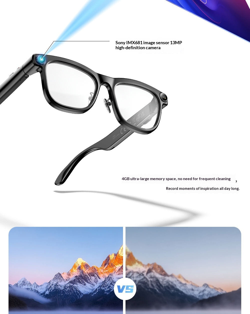 Gafas Inteligentes IA con Cámara HD de 13 MP y Estabilizador